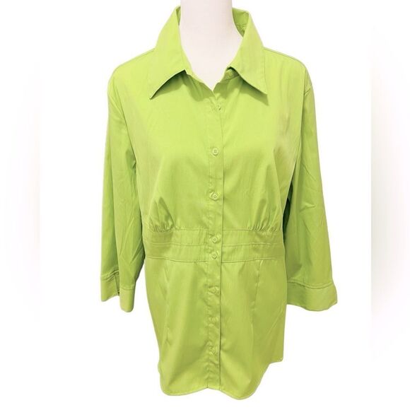 COMO Stretch lime green button front 3/4 sleeve blouse size XL. - Picture 1 of 6